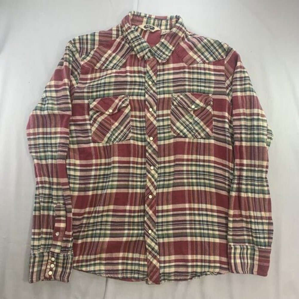 Salt Valley Men's XL Red Plaid L/S Pearl Snap Lightweight Western Shirt EUC